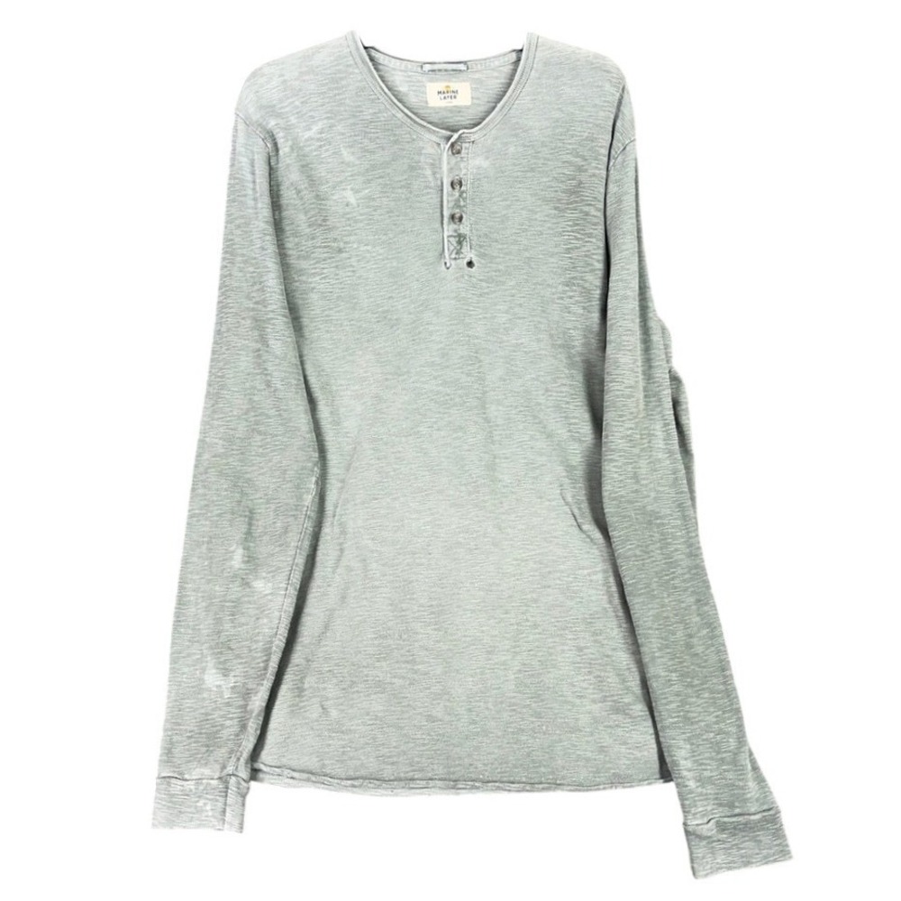 Marine Layer Henley Shirt L Distressed Thrashed Preppy Dock Sustainable Made USA